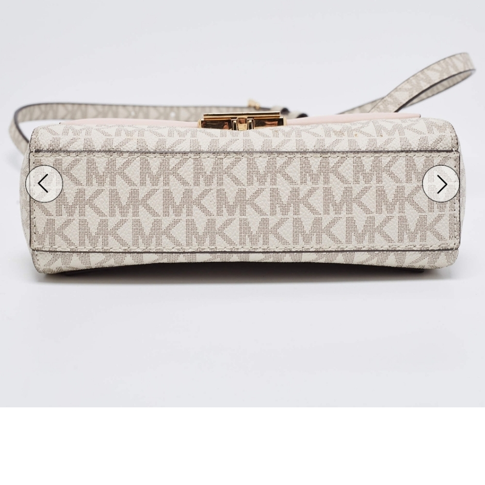 Michael Kors Lita Small Shoulder Bag MK Signature Vanilla Blush Pink Gold Chain - Picture 5 of 5